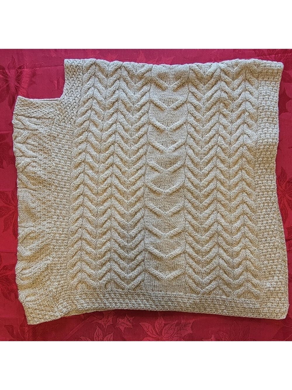 Kilronan Knitwear Womens Poncho Sweater M/L Beige Merino Wool Fisherman Ireland